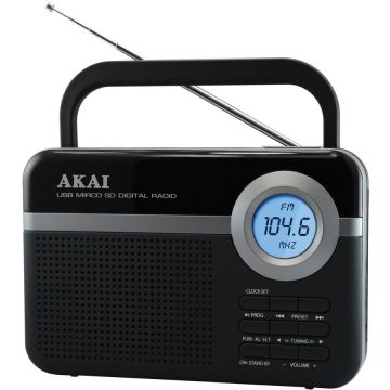 Radio portabil AKAI PR006A-471U, USB/SD, Negru