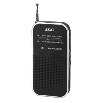 Radio portabil de buzunar Akai, AM/FM, antena telescopica, difuzor mono, Negru