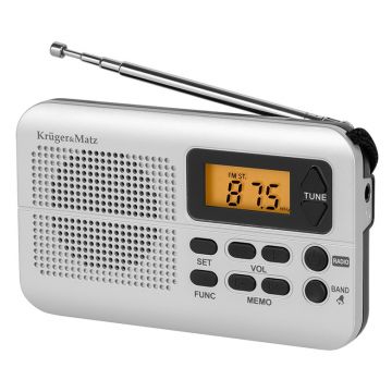 Radio portabil Kruger Matz, 2 x AAA, jack 3.5 mm, AM/FM, alarma