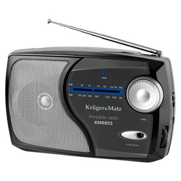 Radio portabil Kruger Matz, FM/ AM, iesire pentru casti, alimentare la piza sau baterii