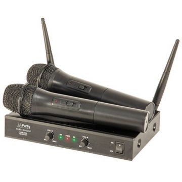 Set 2 microfoane cu receptor, wireless, UHF, frecventa 863.2 & 864.2, Negru