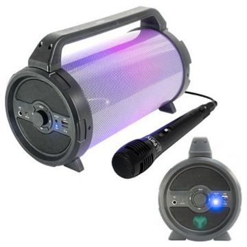 Set boxa portabila cu microfon, 18 W, 13.5 cm, USB, Aux, LED RGB, bluetooth, accesorii incluse