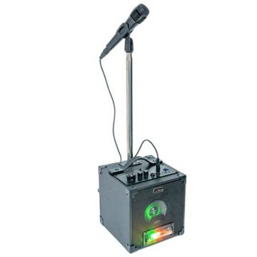 Set karaoke, 1500 mAh, Bluetooth 5.0, 3.7 V, 195 x 208 x 213 mm, boxa iluminata LED, microfon inclus, Negru