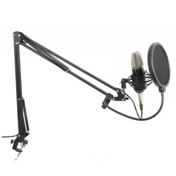 Set stativ cu microfon condensator NEHC 58828, 200 ohm, suport reglabil, filtru pop inclus