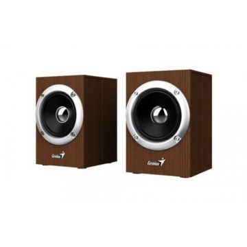 Sistem audio Genius, 6 W, jack 3.5 mm, lemn, 102 x 140 x 102 mm, USB, Maro