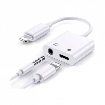 Adaptor date + incarcare Lightning la Lightning + jack 3.5mm T-M 0.15m Alb, XO NB172-B