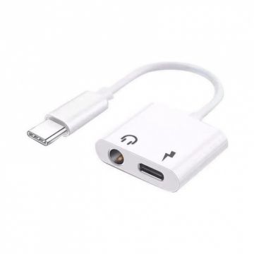 Adaptor date + incarcare USB type C la USB type C + jack 3.5mm T-M 0.15m Alb, XO NB172-D