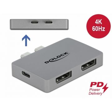 Adaptor Dual 2 x USB-C la 2 x Displayport PD 3.0 pentru MacBook, Delock 64001