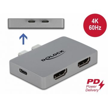 Adaptor pentru MacBook 2 x USB type C la 2 x HDMI 4K60Hz + 1 x USB-C PD 100W, Delock 64123