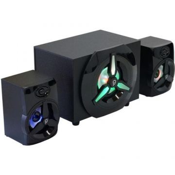 Boxe 2.1 SPACER SPB-HURRICANE, 16W RMS, iluminare LED RGB, Jack 3.5mm (Negru)