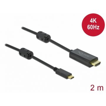 Cablu activ USB Type-C la HDMI (DP Alt Mode) 4K60Hz T-T 2m Negru, Delock 85970