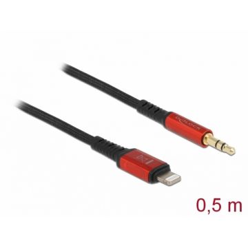 Cablu audio 8 pini Lightning MFI la jack stereo 3.5 mm 3 pini 0.5m, Delock 86586