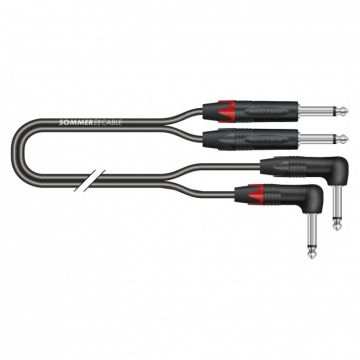 Cablu audio SC-Onyx 2 x jack mono 6.35mm la 2 x jack mono 6.35mm unghi 90 grade T-T 6m, Neutrik ON11-0600-SW