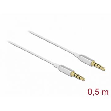 Cablu audio Ultra Slim jack stereo 3.5mm 4 pini T-T 0.5m Alb, Delock 66073