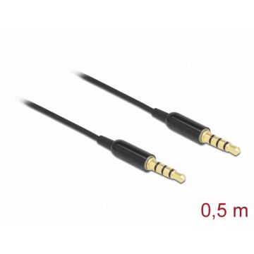 Cablu audio Ultra Slim jack stereo 3.5mm 4 pini T-T 0.5m Negru, Delock 66075