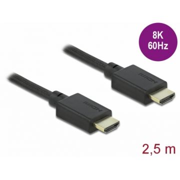 Cablu HDMI 48 Gbps 8K@60Hz HDR + eARC T-T 2.5m Negru, Delock 85389