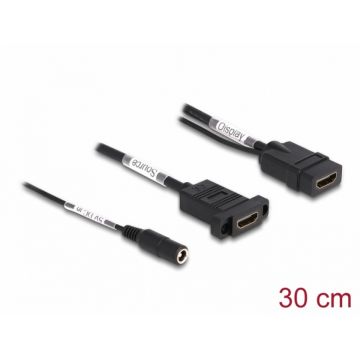 Cablu HDMI 4K60 Hz cu alimentare DC 2.1 x 5.5 mm M-M 0.30m panel-mount, Delock 87038