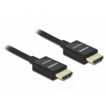 Cablu HDMI coaxial 48 Gbps 8K@60Hz HDR + eARC T-T 0.5m Negru, Delock 85383