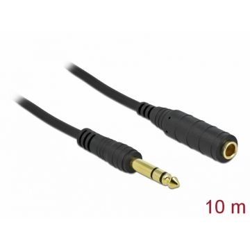 Cablu prelungitor audio jack stereo 6.3mm 3 pini T-M 10m Negru, Delock 86766