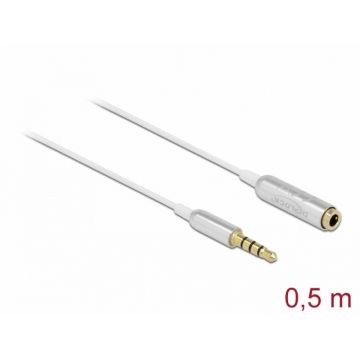 Cablu prelungitor Ultra Slim jack stereo 3.5mm 4 pini T-M 0.5m Alb, Delock 66072