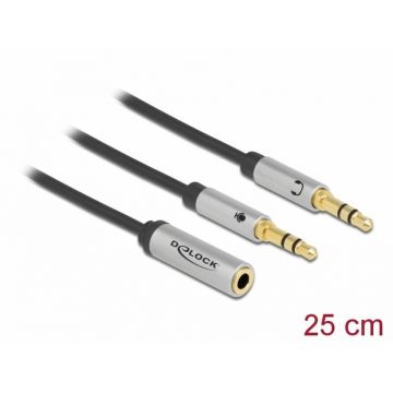 Cablu stereo jack 3.5mm 4 pini la 2 x jack 3.5mm pentru casca + microfon M-T (CTIA), Delock 66740