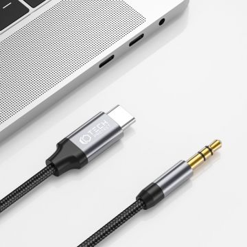 Cablu TECH-PROTECT UltraBoost, tata USB-C la tata jack 3.5 mm, 1m, Negru