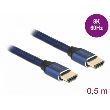 Cablu Ultra High Speed HDMI 48 Gbps 8K60Hz/4K240Hz 0.5m Blue Certificat, Delock 85445