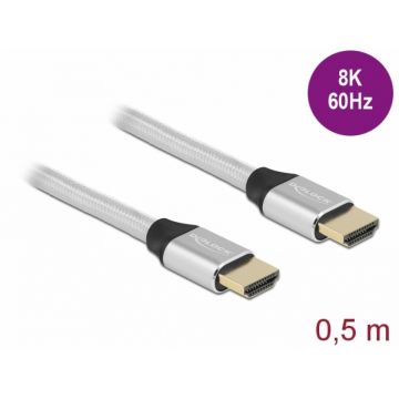 Cablu Ultra High Speed HDMI 48 Gbps 8K60Hz/4K240Hz 0.5m Silver Certificat, Delock 85365