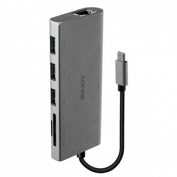 Docking station USB 3.1-C la VGA / HDMI 4K@30Hz / Gigabit LAN / 3 x USB 3.0-A / 1 x microSD / 1 x SD, Lindy L43278