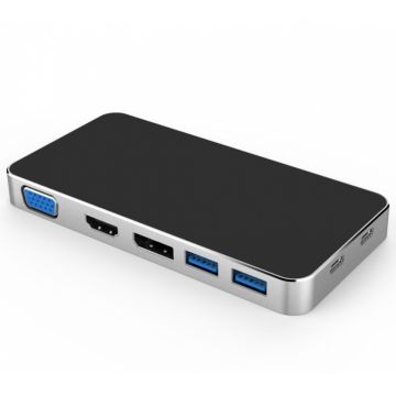 Docking station USB-C la HDMI + VGA+ DisplayPort + 2 x USB3.0 + PD, ku31dock09