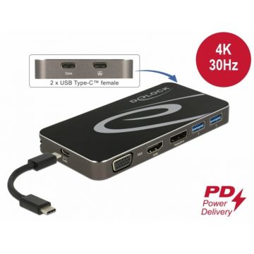 Docking station USB Type-C 3.2 la 4K HDMI/DP/VGA/USB Hub/PD 3.0, Delock 87773