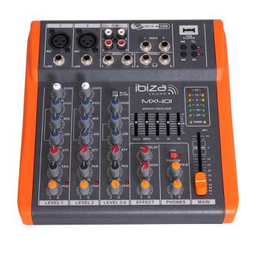 Mixer DJ Ibiza, 4 canale cu egalizator, efecte, USB