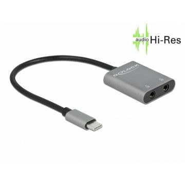Multiplicator/splitter audio metalic USB-C la 2 x jack stereo 3.5mm T-M, Delock 66564 Multiplicator/splitter audio metalic USB-C la 2 x jack stereo 3.5mm T-M, Delock 66564