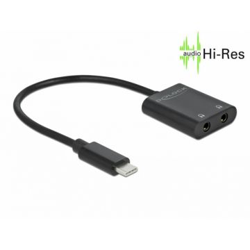 Multiplicator/splitter audio USB-C la 2 x jack stereo 3.5mm DAC T-M, Delock 66563 Multiplicator/splitter audio USB-C la 2 x jack stereo 3.5mm DAC T-M, Delock 66563