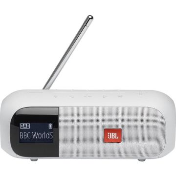 Radio portabil JBL Tuner 2, Bluetooth, DAB/FM, Rezistent la apa IPX7, Alb