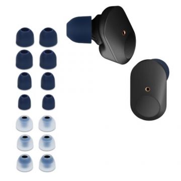 Set 14 Varfuri de schimb pentru casti Sony WF-1000XM3/WF-1000XM4, Kwmobile, Albastru/Transparent, Silicon, 50710.17
